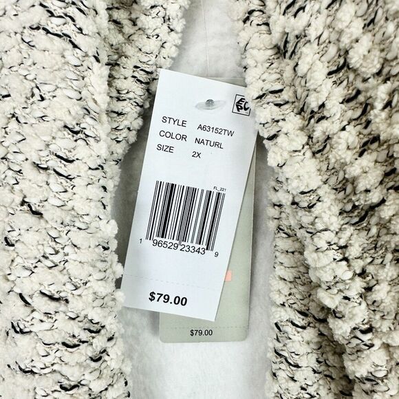 Ali Miles Cowl Neck Sweater Fringe Yarn Knit Size 2X Natural Boucle Chenille - Picture 7 of 8